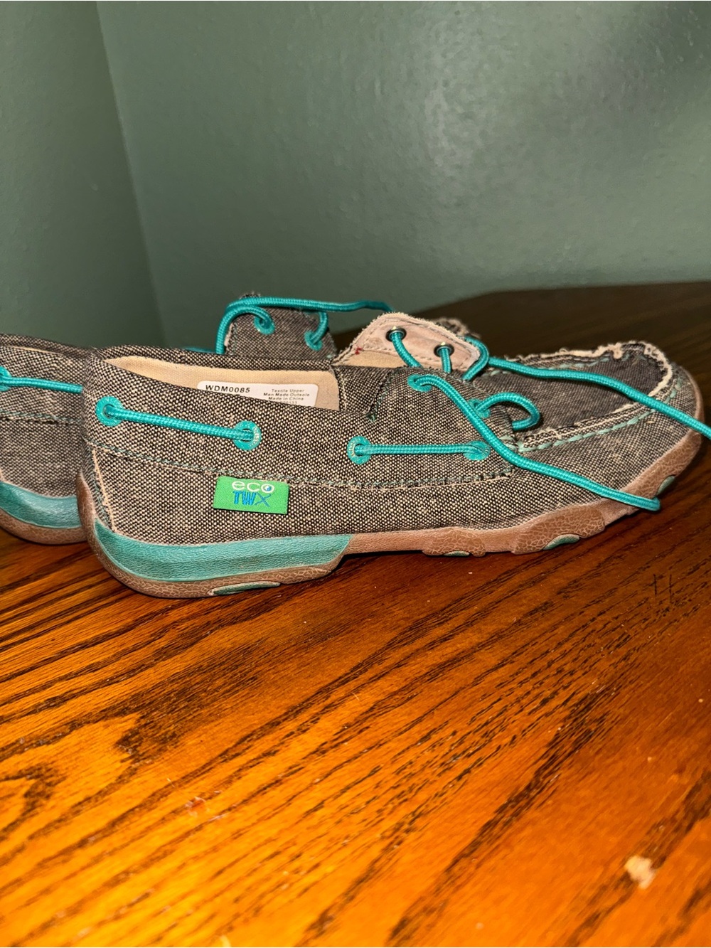 Twisted X Gray Canvas Moccasins with Teal Accents